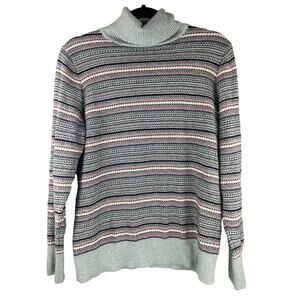 LL Bean Women's Gray Fair Isle Turtleneck Sweater Size L Cotton Cashmere blend